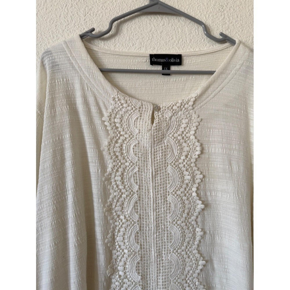 Thomas Olivia Plus‎ Size 1X Ivory Cream Lace Trim Boho Bell Sleeve Blouse Top - Picture 6 of 16